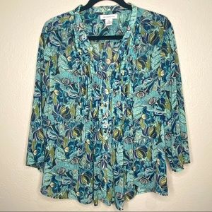 Liz Claiborne Floral Chiffon Pinch Pleat Top